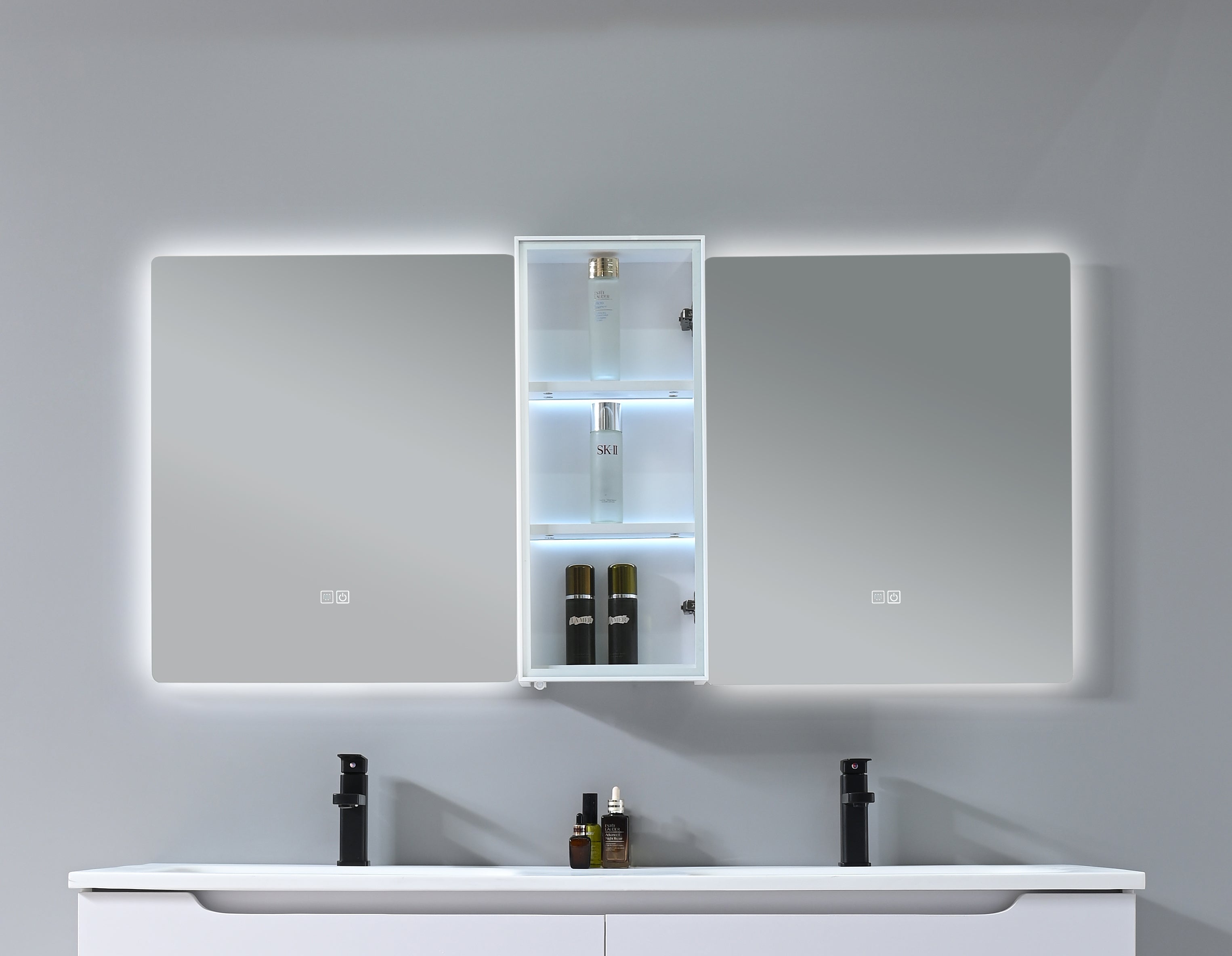 Ensemble Complet Eleganza 60" : Double Lavabo, Vanité, Deux Miroir LED